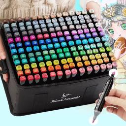 Caneta marcadora de arte de duas cabeças, 12-80 cores, para desenhar esboçar, marcadores à base de ponta oleosa, grafite, mangá, material escolar de arte - Image 1