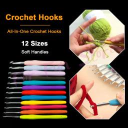 Conjunto de ganchos de crochê com saco de armazenamento, agulhas, fios, tecelagem, tricô, diy, ferramentas, kits de diversão, 45 ou 37pcs - Image 5