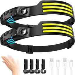 COB LED Lâmpada Cabeça de Indução, Bateria Embutida, USB Recarregável, Lanterna, Ao Ar Livre, Acampamento, Pesca, Farol Sensor - Image 1