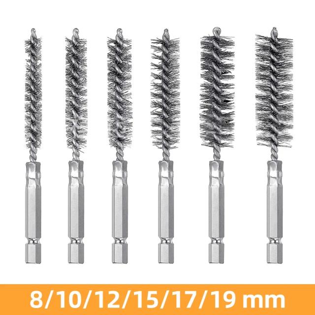 Escova de Limpeza para Máquinas com 6 Peças, 8-19mm, Tubo de Fio e Limpador de Ferrugem para Polimento na Indústria Automotiva