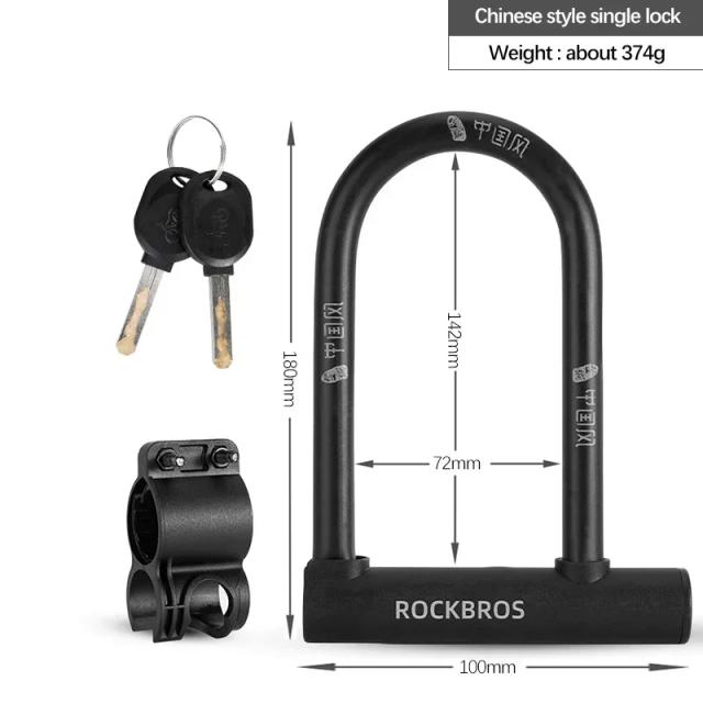 Fechadura Antifurto Estilo Chinês para Bicicletas e Scooters Elétricos - Cadeado em U com Cabo para Acessórios de MTB e Estrada