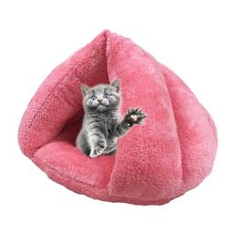 Fluffy Triangular Cat Tent Cave, Pet Shop, semi-aberto, criativo, fundo antiderrapante, com capuz, viagem, inverno - Image 1