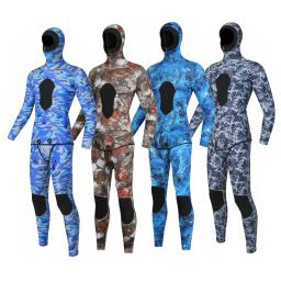 Fato de neoprene de 2 peças, camuflagem com capuz, mergulho, natação, subaquática, caça, proteção quente e fria, 3mm - Image 1