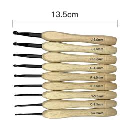 Ganchos de crochê com cabo de madeira, agulhas para fios artesanais, ferramentas de costura DIY, 2 mm-6 mm, 9 peças - Image 4