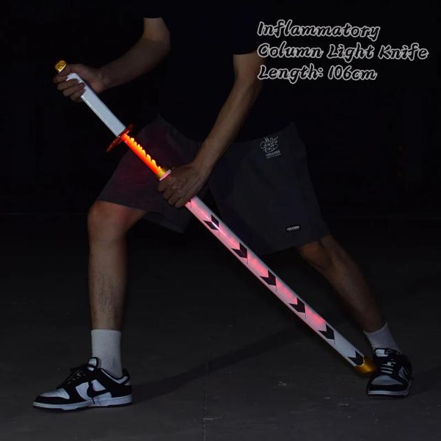 Espada Glow LED Rengoku Kyoujurou 106cm - Katana Demon Slayer para Cosplay e Halloween, Brinquedo Impressionante e Presente Original