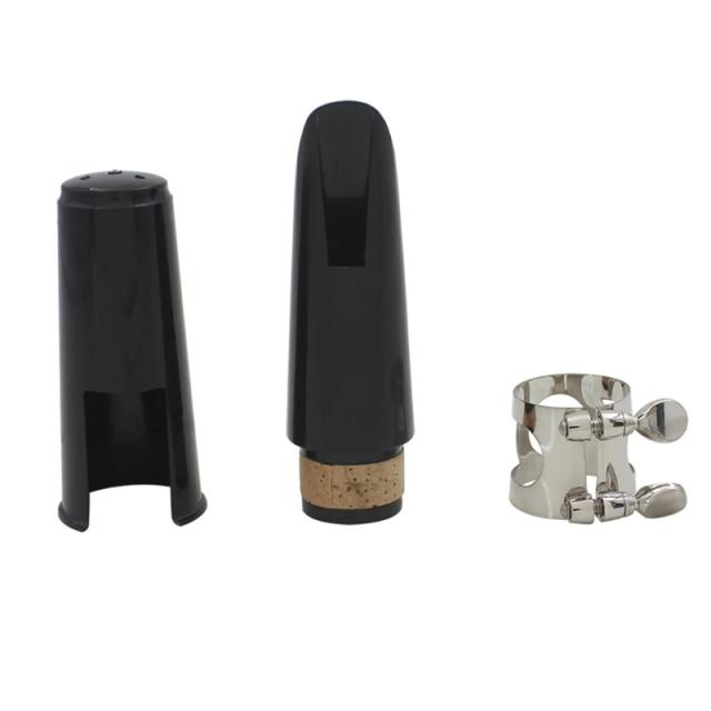 Bocal de Clarinete de Plástico com Braçadeira e Tampa na Cor Preta