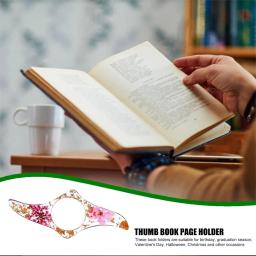 1pc suporte de livro de dedo, marcador de polegar de flor seca transparente de resina, suporte de página de anel de polegar feito à mão - Image 5