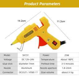 12v/24v pistola de cola quente 25w melt gun 7mm cola stickmodel e ferramenta de reparo de artesanato xt60/t/dc5521/plugue do carro para o uso ao ar livre - Image 2