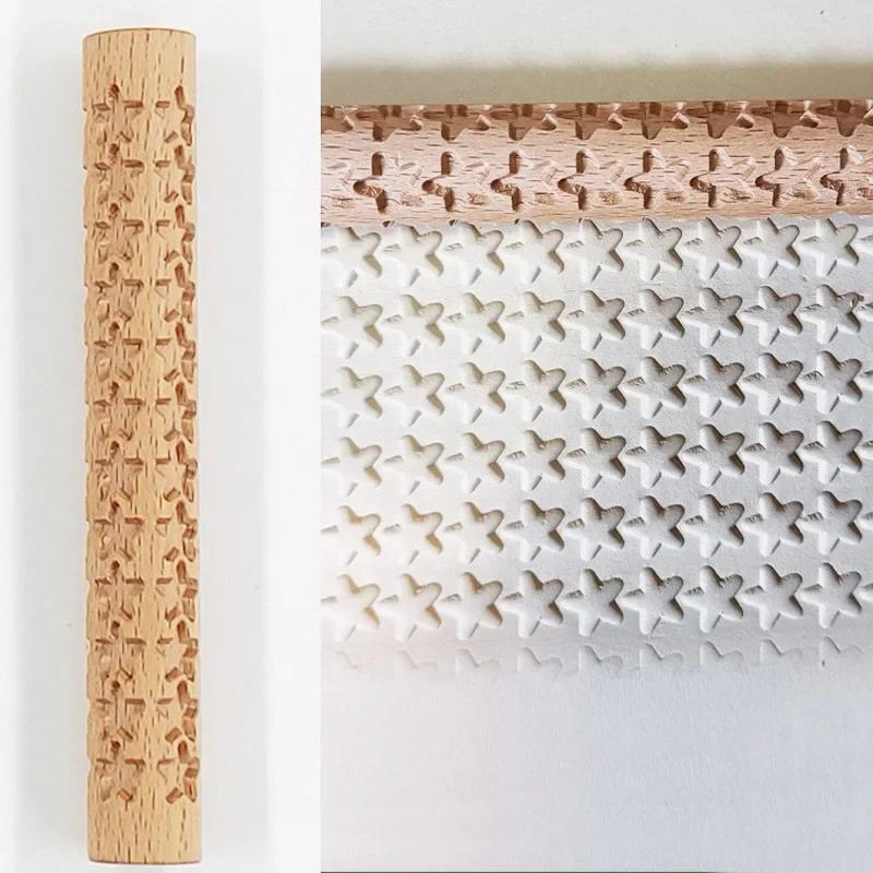 1pc textura de madeira rolo rolo de lama relevos cerâmica cerâmica cerâmica arte em relevo haste padrão flor ferramentas pedra diy cozimento - Image 1