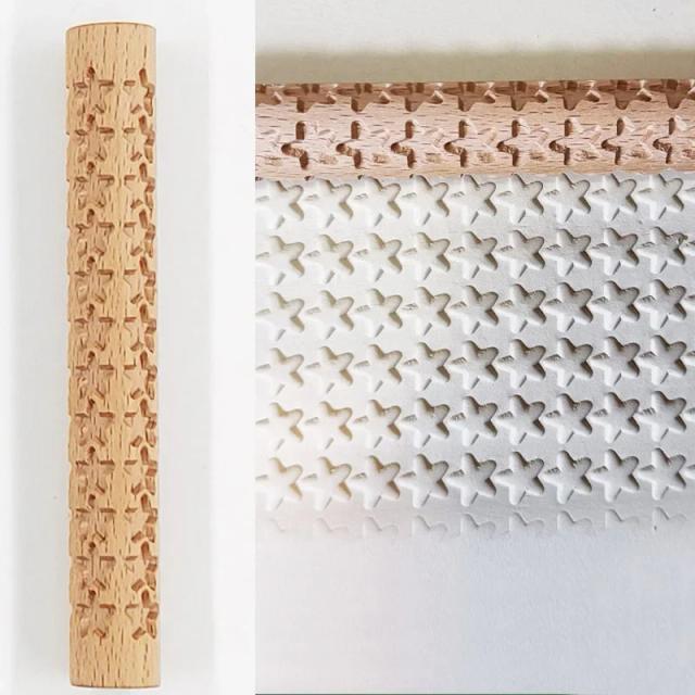 Rolo de Textura em Madeira para Relevos em Cerâmica - Ferramenta DIY com Padrão Floral para Pedras e Cozimento
