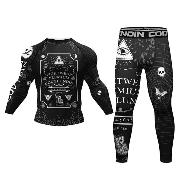 Conjunto Masculino de MMA: Camiseta e Shorts com Estampa de Crânio para Jiu-Jitsu e Boxe, Ideal para Treinos na Academia