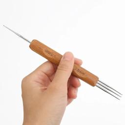Dreadlock Crochet Gancho para Trança Peruca Extensão do cabelo Agulha Tecelagem 3 Cabeça Crochet Gancho Bambu Handle Knitting Tools 0.5mm 0.75mm - Image 5