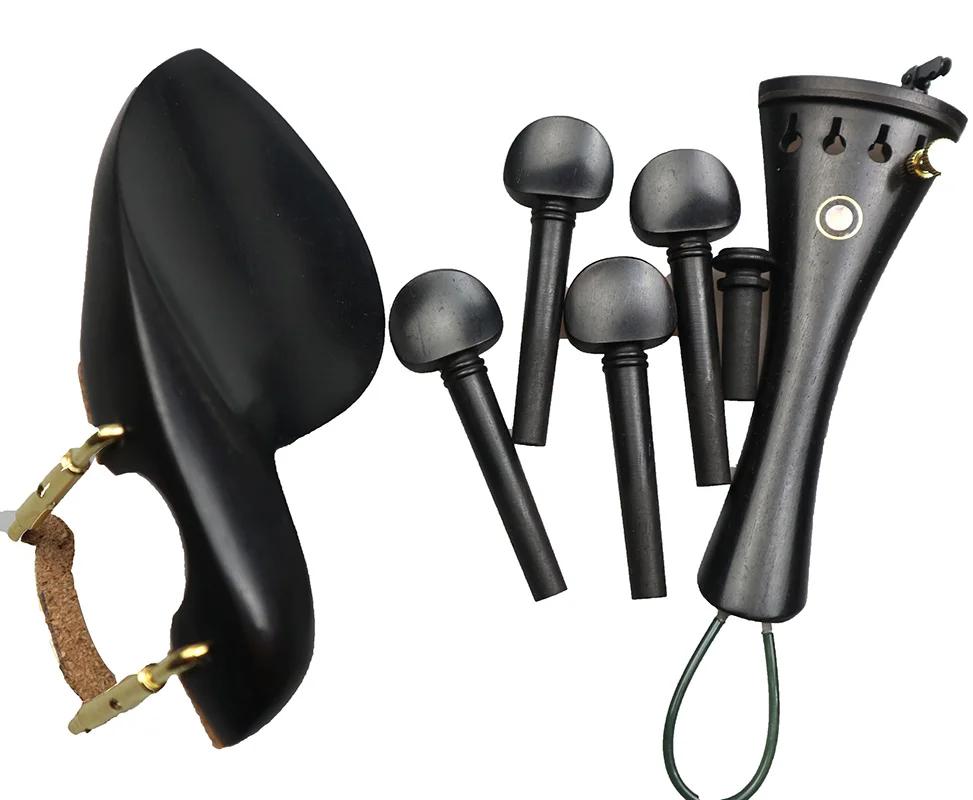 Esculpido Ebony madeira violino Peças Acessórios, Pegs, Tailpiece, Endpin, Chinrest com braçadeira, Cork cauda Gut, Fine Tuner, 4 Tamanho - Image 1