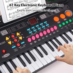 Teclado Eletrônico com Coluna Dupla, 61 Teclas, Piano, Instrumento Musical, Microfone, Música, Score Stand, 16 Tons, 10 Ritmos, 6 Demo - Image 4