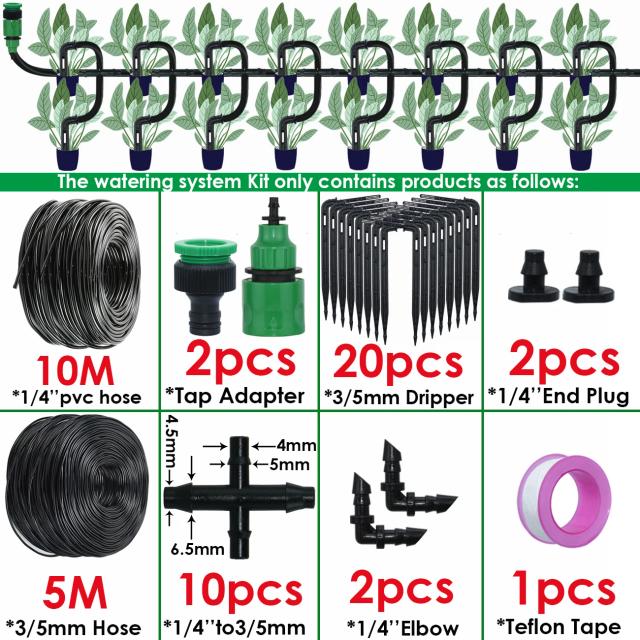 Kit Completo de Irrigação por Gotejo Automático para Jardins com Sistema de 4 Vias e Mangueiras de 4/7mm a 3/5mm para Vasos e Plantas como Bonsai