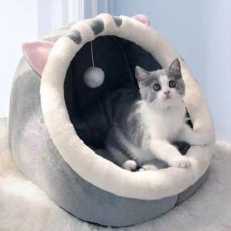 Caverna dobrável removível lavável para animais de estimação, Cama auto-aquecida para gatos e cães pequenos, Cabana confortável, Cama para dormir - Image 1
