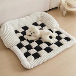 Engraçado Fuzzy Cream-Colored Pet Mat, Grande cama quadrada xadrez, Chessboard Pattern Dog House, Macio e confortável - Image 6