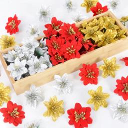 10/20 pçs glitter flor artificial natal poinsétia flores falsas enfeites de árvore de natal decorações de natal de ano novo para casa - Image 1