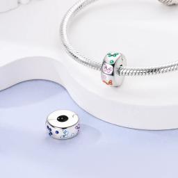 Encantos 925 prata borboleta flores colorido zircão silicone espaçador contas caber pandach 925 pulseiras originais finas jóias diy - Image 6