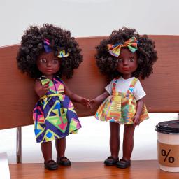Boneca preta africana americana de uma peça de 14 polegadas com cabelo cacheado – presente perfeito para meninas no aniversário – conjunto completo incluído - Image 1