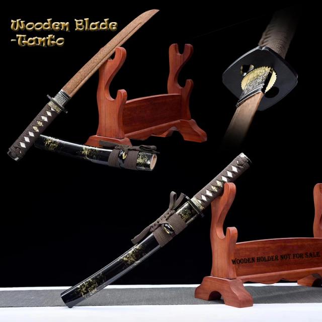 Espada de Madeira Dura Wakizashi para Treinamento com Acessórios de Alta Qualidade e Detalhes em Flor do Ouro