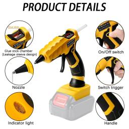 Pistola de cola quente sem fio para artesanato, ferramentas de reparação, 50W, 7mm, 18V, bateria de lítio 20V, Dewalt, Milwaukee, BlackDecker, Bosch - Image 4