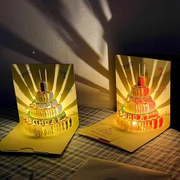 Cartões com envelope para meninas, bolo de aniversário musical 3D, luz LED, pop-up, cartões postais para todas as ocasiões, esposa de menina e filho - Image 6
