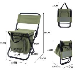 Cadeira dobrável ao ar livre com saco de armazenamento de gelo, encosto portátil, carga alta, Camping, pesca, 3 em 1 - Image 6