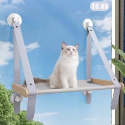 Gato cama janela pendurado pet gatos rede de madeira cama pet gatinho escalada quadro ensolarado janela assento ninho rolamento 20kg gato acessórios - Image 1