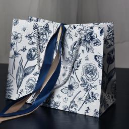 Sacolas de papel floral com fita, embrulho de presentes premium, dia das mães, aniversário, presente, 10 pcs, 20pcs - Image 4