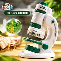 Criança ciência experimento bolso microscópio brinquedo kit 60-120x educacional mini microscópio portátil com luz crianças haste brinquedos presente - Image 1