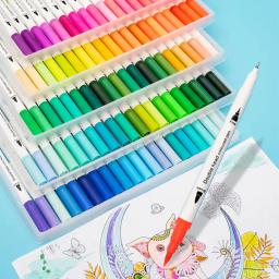 Colorido Art Marker Set para Esboçar Manga Desenho, Double Head Aquarela Paint Brush, Pen Supplies, Papelaria, 12-100 Pcs - Image 1