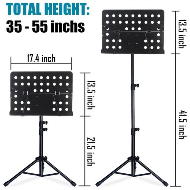 Suporte Dobrável para Partitura de Guitarra com Ajuste de Altura e Saco para Transporte, 35-55"
