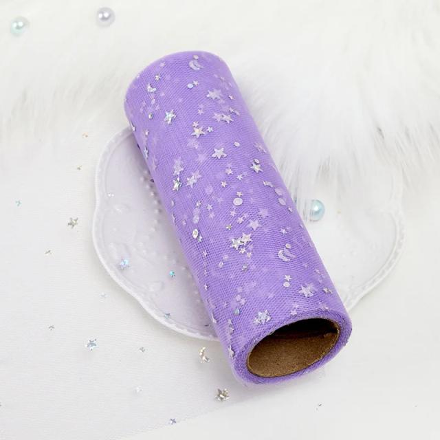 Decoração de Festa Estelar com Malha de Estrela e Lua, American Net, Lantejoulas e Palco em Tulle, Tamanho 15cm x 10cm