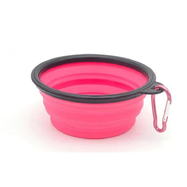 Tigela Dobrável de Silicone para Cães e Gatos com Mosquetão - 1000ml para Viagens com Comida e Água