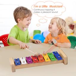 Xilofone Glockenspiel com marretas de madeira, tamanho compacto, 8 chaves, percussão, instrumento musical, brinde para crianças - Image 4