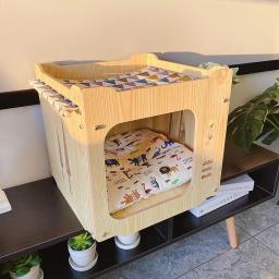 Camas para cães de madeira para cães grandes estável cama para animais estimação gato rede filhote de cachorro acessórios do cão criativo galpão casa canil fácil montagem - Image 5