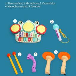 Brinquedo de bateria com instrumentos musicais, luzes de microfone, teclado piano, aprendizagem precoce, brinquedos educativos para crianças, menina de 3 anos - Image 4