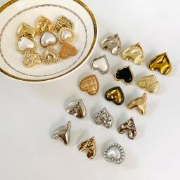 Botão de metal em formato de coração, strass brilhante para decoração de roupas, projeto de artesanato, suprimentos para costura, acessórios, 10 peças - Image 1