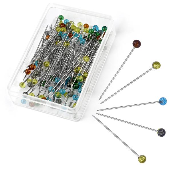 Agulhas de Costura Coloridas de Vidro/Cerâmica com Cabeça de Grânulo - 50/100 Peças de Pinos de Tricô e Costura Fixa DIY de 32mm