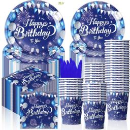 Blue Diamond Party Louça, Conjunto De Placa De Papel De Aniversário Descartável, Copos De Papel e Toalhas, Suprimentos De Decoração - Image 6