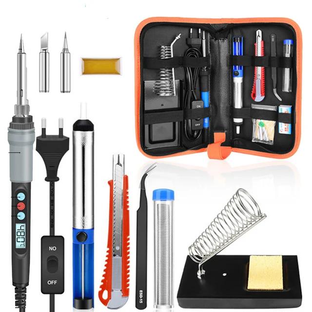 Kit de Ferro de Solda Elétrica Digital Ajustável 220V 80W/90W com Multímetro e Acessórios