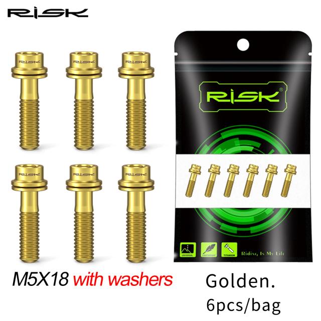 RISCO Parafusos de Haste Bicicleta Liga Titânio M5x16/M5x18/M5x20 6pçs