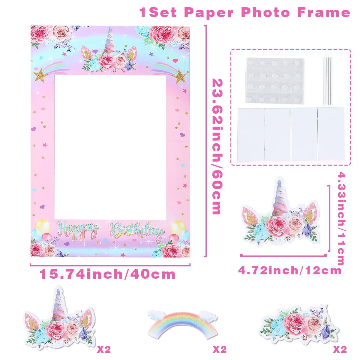 Quadro fotográfico do tema do unicórnio para crianças, suporte fotográfico de papel, decoração de festa de aniversário, chá de bebê - Image 1