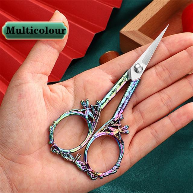 Tesoura de Costura de Aço Inoxidável Libélula Vintage - Lote com 1 Peça para Bordado e Corte Detalhado Zakka