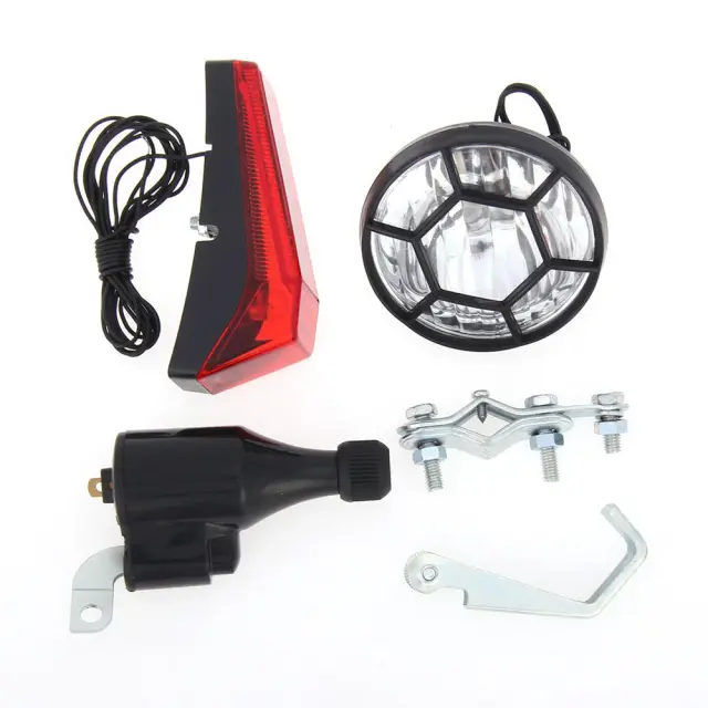 Kit Completo de Iluminação para Bicicleta: Farol Frontal e Luz Traseira com Dínamo e Acessórios de Segurança