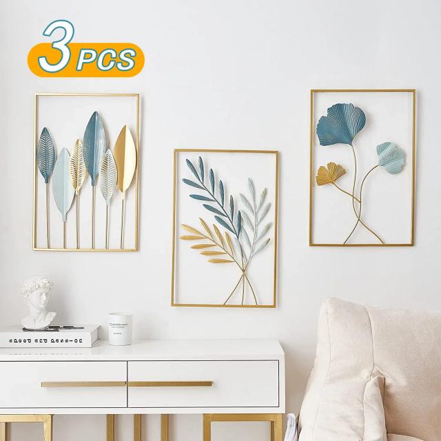 Adesivos de Parede em Metal Nórdico Ouro - Decoração Moderna para Casa e Quarto com Bordas Decorativas e Macramé (3 Peças)