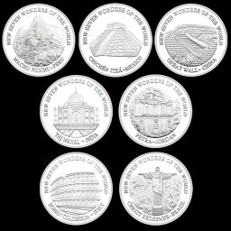 7 Maravilhas do Mundo Moedas de Ouro e Prata, Clássico Mundial, Medalha Memorial Site, Coleção de Obras de Arte, 14 peças, 2007, Novo - Image 3