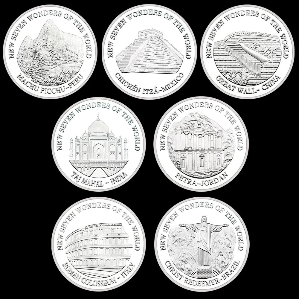 7 Maravilhas do Mundo Moedas de Ouro e Prata, Clássico Mundial, Medalha Memorial Site, Coleção de Obras de Arte, 14 peças, 2007, Novo - Image 1