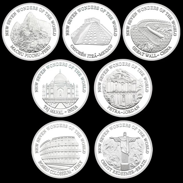 Coleção Completa de 14 Peças das 7 Maravilhas do Mundo em Ouro e Prata - Clássico Mundial 2007, Medalhas e Obras de Arte Novas